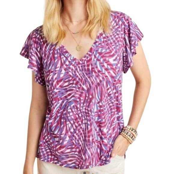 Anthropologie Tops - Anthropologie t.la Wayfaring Purple Zebra Print V-Neck T-shirt